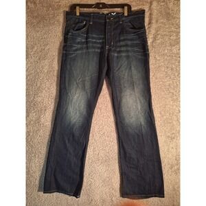 Helix Mens Slim Boot Dark Wash Distressed Denim Jeans Blue 34x32 Grunge Skater